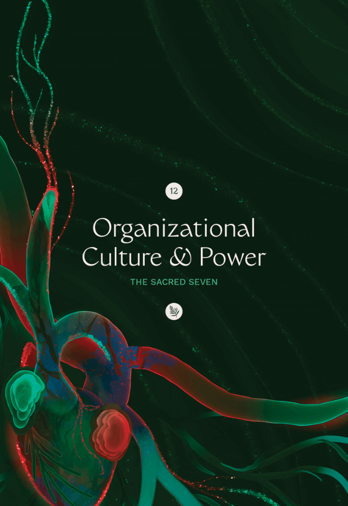Illustration of of a sparkly green background with a red illustration of an anatomical heart and arteries shaped like roots in the left-hand corner.